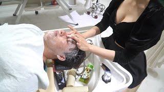 Facial massage head massage with unique hot towel Barber House Vietnam Barbershop