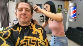 HAIRCUT By BARBER Bs STUDENT BARBER GIRL Best ASMR Relax 