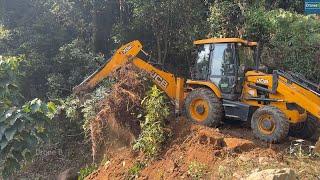 Passing through Mountain Village River and Forest-JCB Backhoe Making New Road