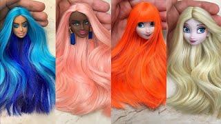 Elsa Doll Hair Transformation  DIY Miniature Ideas for Barbie  Wig Dress Faceup and More