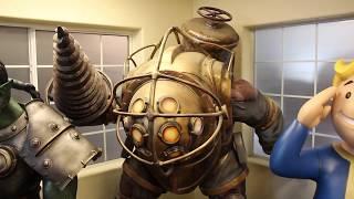 Amazing Video Game Life Size Bioshock Big Daddy and Little Sister Statues