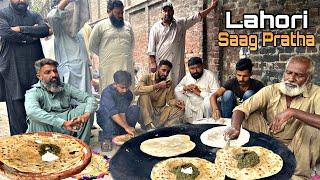 Desi Saag Paratha in Lahore  Lahore Cheapest Saag Paratha Street Food Nashta  Saag Aloo Paratha