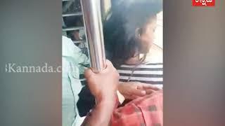 Careless girl almost falls off a train