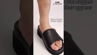 6 CM  2.36 Inches CMR CHAMARIPA Mens Slippers Black Leather High Heel Slide Sandal