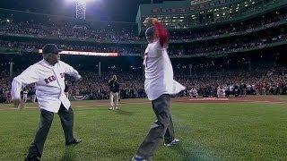 Tiant Fisk throw ceremonial first pitch