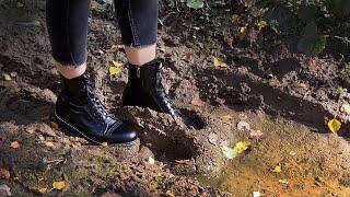Dr. Martens boots in mud muddy Martens boots Martens boots abuse girl walking in mud # 842