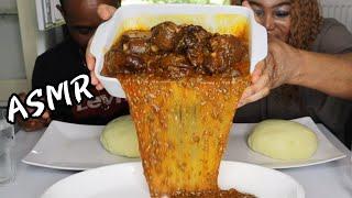 Big bites  fufu and okra + Ogbono soup  eating challenge 