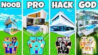Minecraft FAMILY PREMIUM LUXURY MANSION BUILD CHALLENGE - NOOB vs PRO vs HACKER vs GOD
