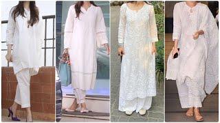 Trendy White Dress Design 2024 White Colour SuitFrockKurti for Girls White Kameez Salwar