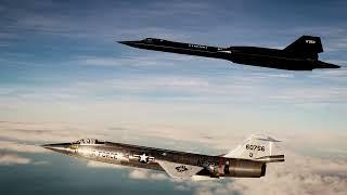 An F-104A Starfighter paces an SR-71 Blackbird during supersonic testing operations. 1969