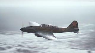 Атака штурмовика ИЛ-2 на немецкую колонну  Attack of an IL-2 attack aircraft on a German column