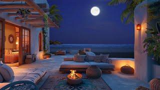 ASMR Santorini Nature Sea Ambience  Greek Villa Porch  Ocean Waves Fire Pit & Nature Sounds