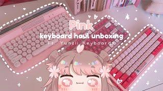 keyboard haul unboxing  ft yunzii mechanical keyboards  cozy pink aesthetic  iPad  typing asmr