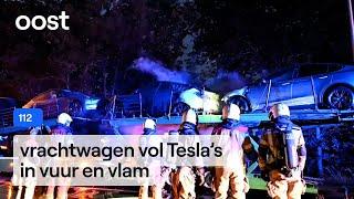 Autotransporteur uit Litouwen aan de kant gezet door brandende Tesla’s  Oost