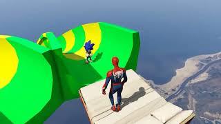 GTA 5 Spiderman on WATER SLIDES  Water Ragdolls Euphoria Physics