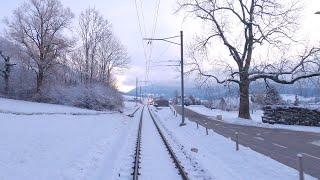  4K  Moutier - Oberdorf - Solothurn dawn cab ride Switzerland 01.2021 Führerstandsmitfahrt