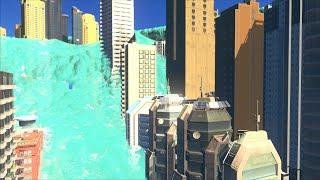 Mega Double Tsunami destroys 2 Coastal Cities  Cities Skylines Tsunami #255