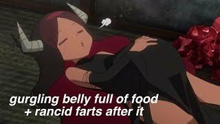 gurgling belly full of food + rancid farts after it  mona