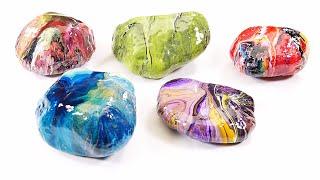 Stone Painting - 5 Different ideas  Everyone can do that  Fluid art stone paintings compilation