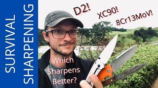 Part 4 Survival Sharpening  D2 Steel Knife vs 8Cr13MoV vs XC90  No Whet-stone