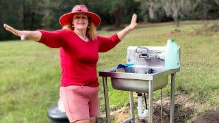Camping on my New Homestead Washing Dishes Outside