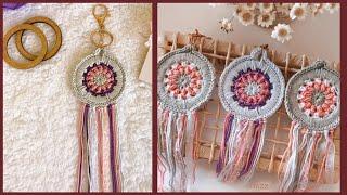 Tığ işi Düş kapanı anahtarlık yapımı Crochet Dreamcatcher Keychain Making Связать крючком брелок