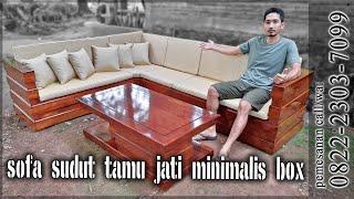 KURSI SUDUT TAMU JATI MURAH MINIMALIS BOX SET bantalan sandaran busa 5cm cover kain dan pillow