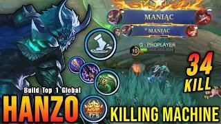 34 Kills + 2x MANIAC Killing Machine Hanzo with Trinity Build - Build Top 1 Global Hanzo  MLBB