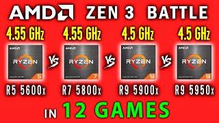 Ryzen 5 5600x vs Ryzen 7 5800x vs Ryzen 9 5900x vs Ryzen 9 5950x in 12 Games  AMD Zen 3 Battle