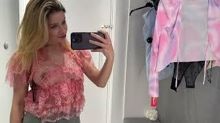 4K No Bra Transparent Try on Haul in dressing room amazing outfit