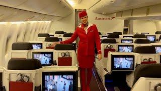 AUSTRIAN AIRLINES Boeing 777 Business Class  Vienna to Mauritius trip report 4K