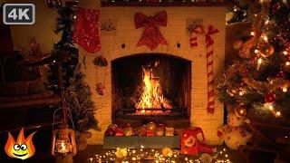 Merry Christmas Fireplace Scene with Soft Crackling Fire Sounds 4K