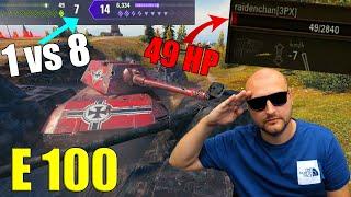 13K Damage with E 100 Epic 1 VS 8 Showdown Will He Win?  World of Tanks