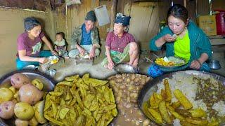 Home made Potatoes French Fries & Rice making & eating  Village Style Potatoes recipe #villagefood