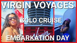 VIRGIN VOYAGES SCARLET LADY  MY FIRST SOLO CRUISE  EMBARKATION  SAIL AWAY  GUNBAE & PJ PARTY