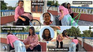 Bum Pinching Vs Hanger & Spoon Spenking   Funny Video  PriyaSheetalGamez