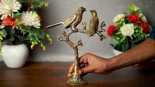 Brass Antique Bird Pair Sitting on Tree Showpiece - StatueStudio