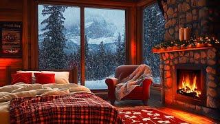 Snowy Winter Ambience  Warm winter night bedroom with crackling fireplace sound  Winter Cozy