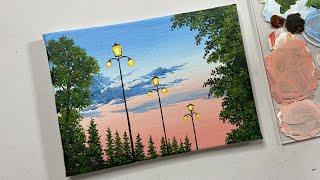 Sunset landscape painting tutorialacrylic painting for beginners tutorialacrylic painting tutorial