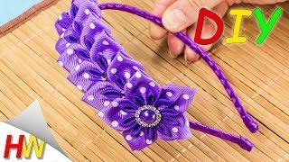 ЦВЕТЫ ИЗ ЛЕНТОБОДОК КАНЗАШИ МК. Kanzashi flowers tutorial.