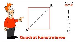 Mit Zirkel Quadrat konstruieren eine Diagonale ist gegeben