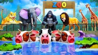 Funny Animals Zoo Diorama Farm Animals Fun Play with Gorilla  Cow Pig Sheep Goat Rabbit Cartoons