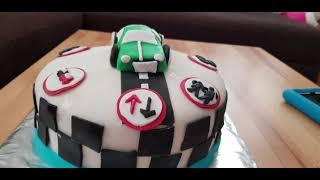 Green and white car birthday cake idea for kids