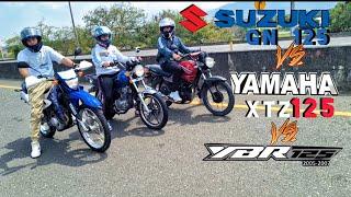 Impresionante  Yamaha libero 125 vs Suzuki GN 125 vs Yamaha XTZ 125 Drag Race 