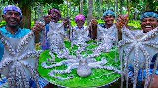 OCTOPUS COOKING and EATING  Big Size Octopus fry  Seafood Recipe Cooking in Village