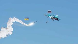 Scary moment A Russian Sukhoi Su-34 fighter-bomber was intercepted by a Ukrainian tracked missile.