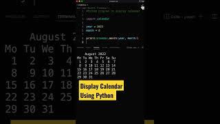 Display Calender using Python Code #shorts #coding #programming