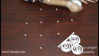 Creative kolam Art designs by easy rangoli SuneethaBeautiful muggulu with 4 dots