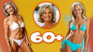 Natural Older Women Over 60 Wearing Bikini in the Studio