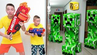 NERF Gun Game Minecraft Creeper Invasion Finds Us in Real Life